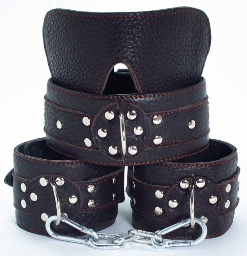 Набор БДСМ-аксессуаров из мягкой кожи черного цвета БДСМ арсенал 53015ars