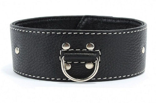 Чёрный кожаный ошейник с петлёй для поводка БДСМ арсенал 55042