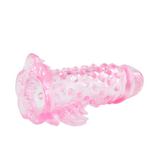 Розовая насадка на пенис с пупырышками и усиками Baile BI-026203-0101 (13 см)