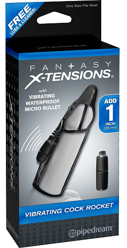 Чёрная вибронасадка Pipedream Vibrating Cock Rocket PD4131-23 (17,7 см)