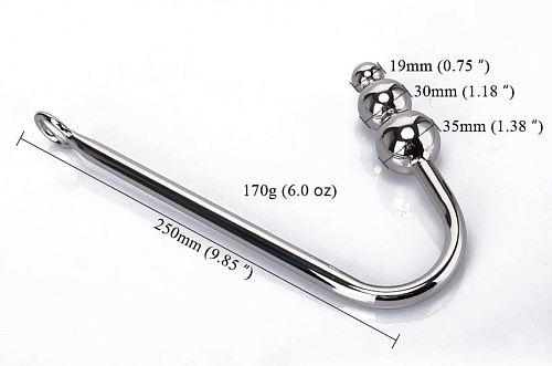 Стальной анальный крюк с тремя шариками Bior toys NTU-80430