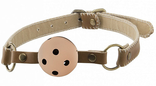 Бежевый пластиковый кляп-шар на кожаных ремешках Shots Media BV OU164BRN-F