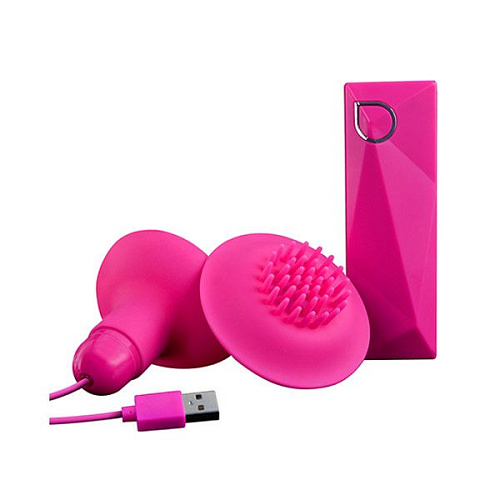 Розовые вибростимуляторы с щёточками для стимуляции клитора и сосков Abia 540001