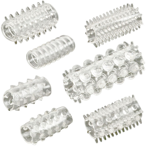 Набор из 7 прозраяных насадок с различным рельефом Doc Johnson 7 Piece Ring Set 0840-01-BX