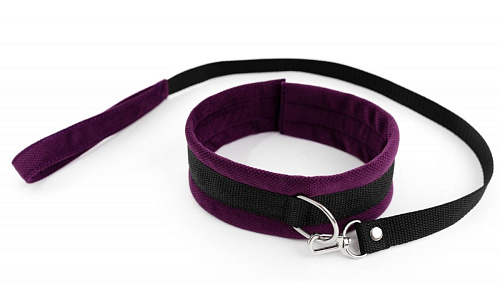 Фиолетово-чёрный ошейник с поводком БДСМ арсенал My Rules 6903-3ars