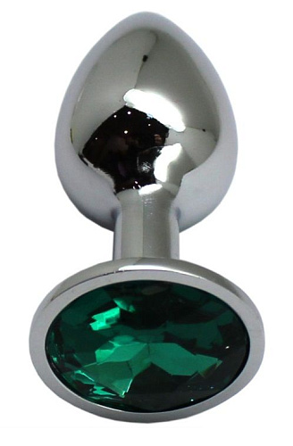 Серебристая анальная пробка с изумрудным стразом Eroticon P3404M-05 (7 см)