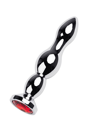 Серебристая анальная втулка с красным стразом ToyFa 717043-9 (13,5 см)