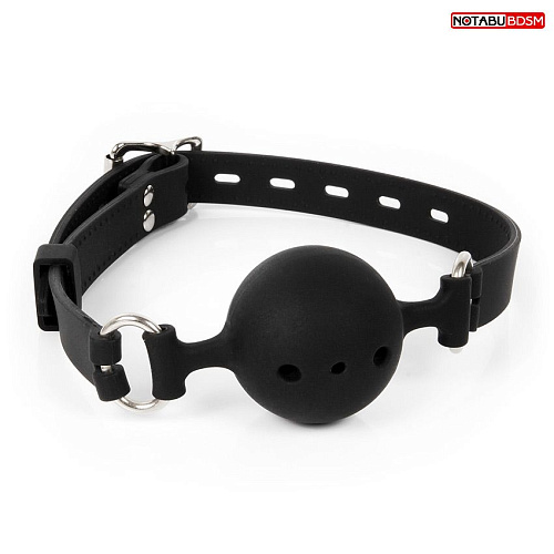 Чёрный силиконовый кляп-шарик с отверстиями на регулируемом ремешке Bior toys NTB-80347