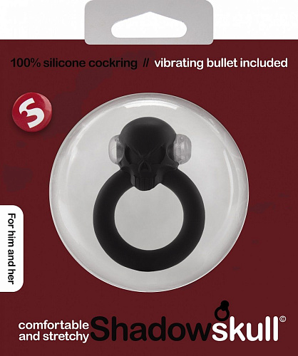 Чёрное виброкольцо с черепом Shots Media BV Shadow Skull Cockring SLI163BLK