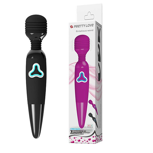 Чёрный вибромассажер Baile Flirtatious Wand BW-055010-0801S (25 см)