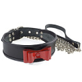 Чёрный ошейник с красным лаковым бантом и поводком Sitabella 3129-1