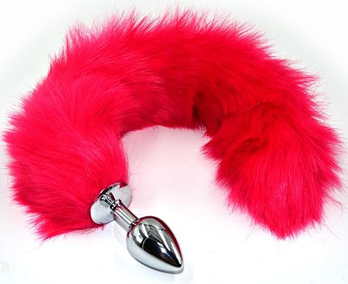 Серебристая анальная пробка из нержавеющей стали с розовым гибким хвостом Kanikule AP-AL001-SP