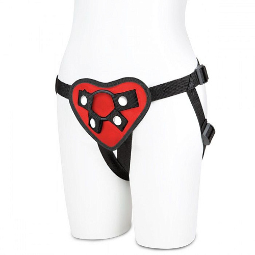 Чёрные трусики с красным сердечком для страпона Lux Fetish LF1361-RED