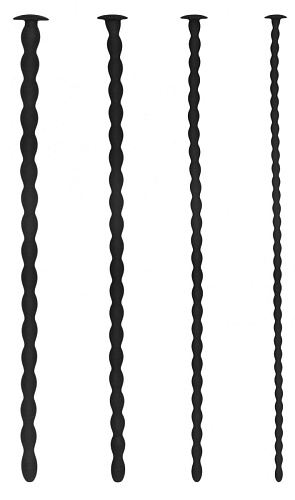 Набор из 4 чёрных стимуляторов уретры Shots Media BV Silicone Spiral Screw Plug Set Advanced OU437BLK