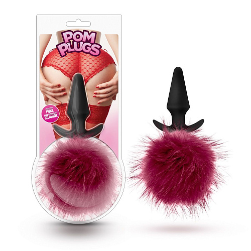 Силиконовая анальная пробка с бордовым заячьим хвостом Blush Novelties Fur Pom Pom BL-59200 (12,7 см)