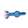 Удлиненная шарикообразная синяя анальная втулка с розовым кристаллом Anal Jewelry Plug ZBLU-02 (10,3 см)