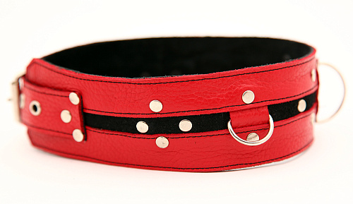 Красный ошейник с клёпками и чёрной полосой БДСМ арсенал 55002