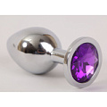 Серебристая анальная пробка с фиолетовым стразом 4sexdreaM 47020-1 (8,2 см)