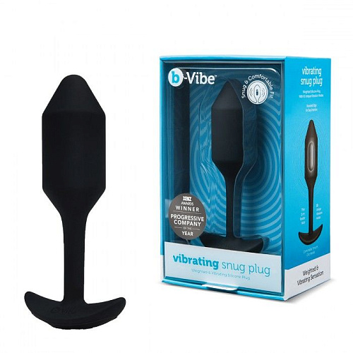 Чёрная пробка для ношения с вибрацией b-Vibe Snug Plug 2 BV-014-BLK (11,4 см)