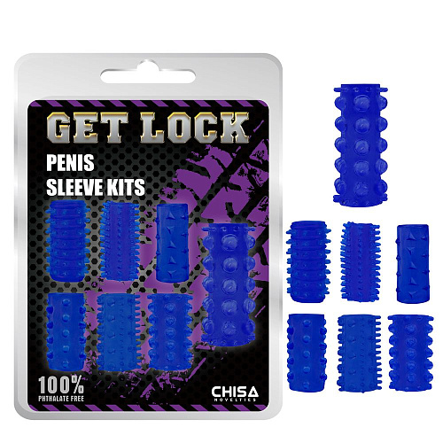Набор из 7 синих насадок на пенис Chisa Get Lock CN-330325417