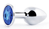 Анальное украшение с синим кристаллом Anal Jewelry Plug SILVER PLUG SMALL SS-13 (7,2 см)