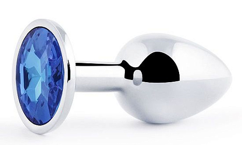 Анальное украшение с синим кристаллом Anal Jewelry Plug SILVER PLUG SMALL SS-13 (7,2 см)