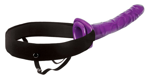 Мужской полый фиолетовый страпон на чёрном ремешке Pipedream 10  Purple Passion Hollow Strap-On PD3948-12