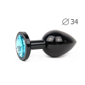 Коническая чёрная анальная втулка с голубым кристаллом Anal Jewelry Plug BKM-05 (8,2 см)