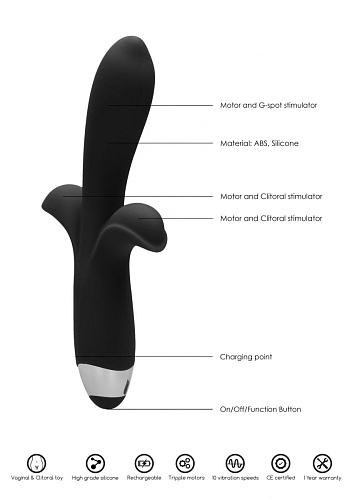 Чёрный вибратор-банан с 10 режимами вибрации Shots Media BV Sinclaire SIM062BLK (21,5 см)