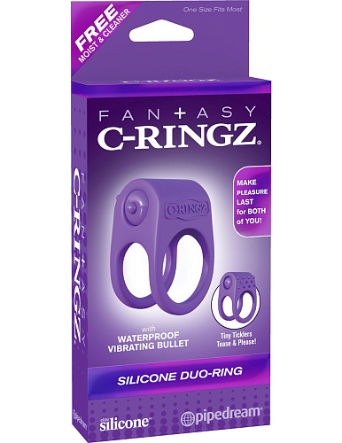 Фиолетовое эрекционное кольцо с подхватом мошонки Pipedream Silicone Duo-Ring PD5809-12