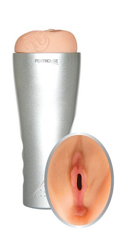 Серебристая мастурбатор-вагина в тубусе с вибрацией Topco Sales Penthouse Jenna Rose 1091268