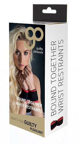 Черные полиуретановые манжеты с красным подкладом для фиксации рук вместе Blush Novelties Bound Together Wrist Restraints 520034