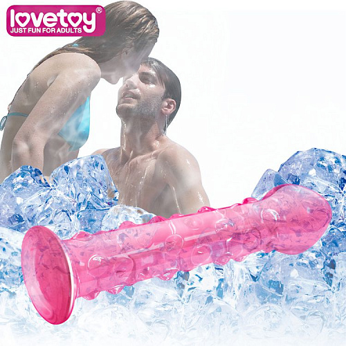Розовый стеклянный фаллоимитатор с шишечками Lovetoy GS02pk