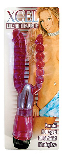 Двойной анально-вагинальный вибромассажёр фиолетового цвета Seven Creations Xcel 2K329CLV BCD GP (25 см)