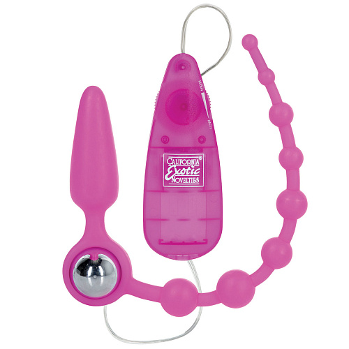 Розовая двойная анальная вибропробка-цепочка California Exotic Novelties Booty Call Booty Double SE-0395-25-3