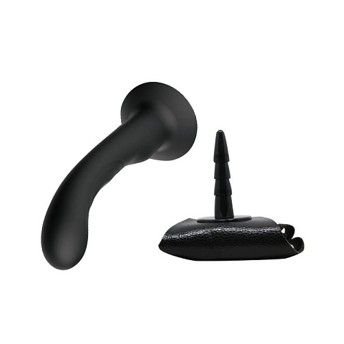 Страпон с изогнутой головкой чёрного цвета Baile Ultra Harness Curvy Dildo BW-022053-0801 (15,8 см)