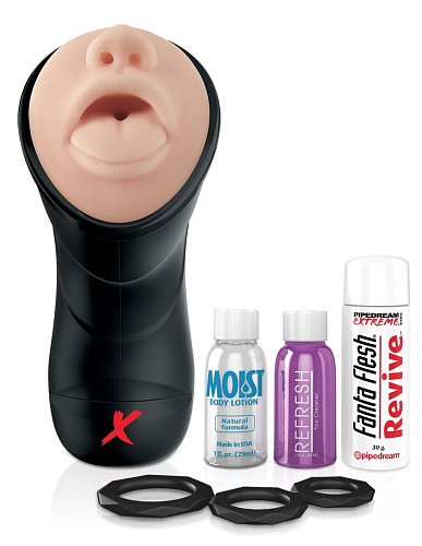 Чёрно-телесный мастурбатор-ротик Pipedream Deep Throat Vibrating Stroker RD507