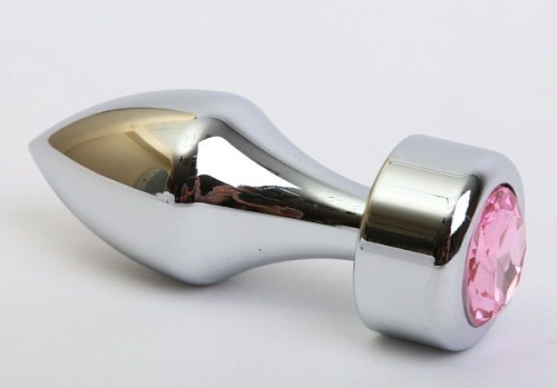 Серебристая анальная пробка с широким основанием и розовым кристаллом 4sexdreaM 47444 (7,8 см)