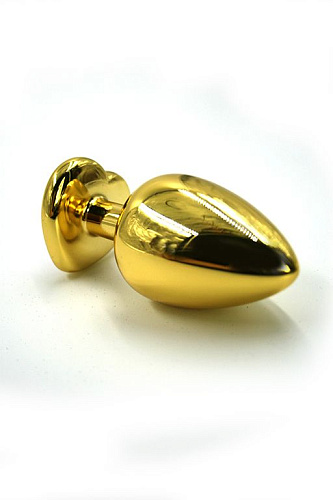 Золотистая алюминиевая анальная пробка с красным кристаллом-сердцем Kanikule KL-AL004LGR (8,4 см)