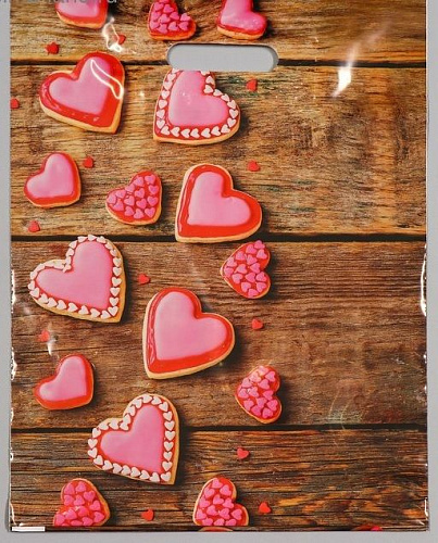 Полиэтиленовый пакет с розовыми сердечками Сима-Ленд 4668373 (31×40 см)