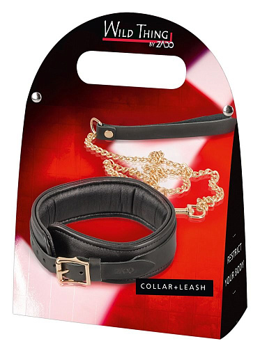 Чёрный кожаный ошейник с поводком Orion Leather Collar and Leash 20306671001
