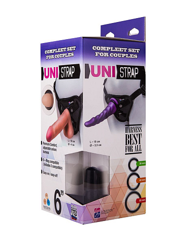 Трусики Harness с двумя разноцветными насадками LOVETOY (А-Полимер) UNI strap 531403 (17,5 и 18 см)