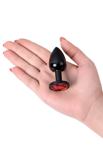 Чёрный анальный плаг с кристаллом красного цвета ToyFa 717007-59 (7,2 см)