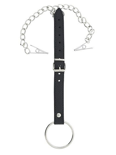 Эрекционное кольцо, соединённое ремешком с клипсами для сосков Dream Toys 21336