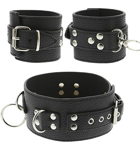 Чёрный ошейник с манжетами для рук Dream Toys COLLAR CUFF SET 21334