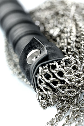 Серебристый флоггер из цепочек с чёрной ручкой ToyFa Theatre 700038 (53,5 см)