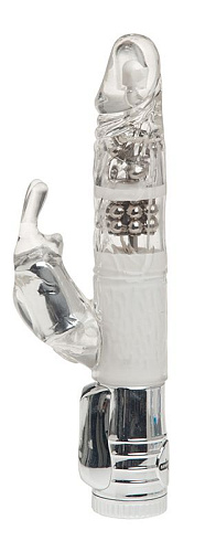 Прозрачный вибромассажёр-ротатор со стимулятором клитора Seven Creations ULTRA 7 PLEASURE RABBIT 11-36CL/S BCD GP (25 см)