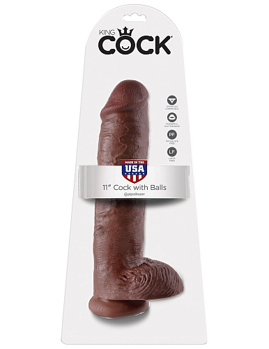 Коричневый фалоимитатор-гигант на присоске Pipedream 11 Cock with Balls PD5510-29 (28 см)