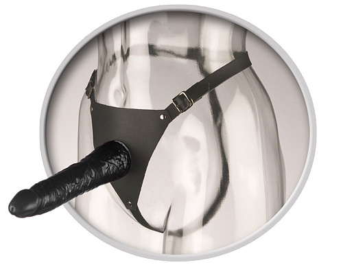 Гелевый страпон чёрного цвета с кожаными трусиками Pipedream Leather Strap-On PD3350-23 (19 см)