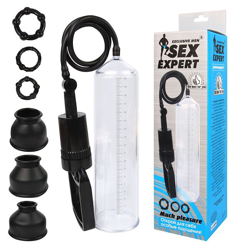 Прозрачная вакуумная помпа с уплотнителями и кольцами Bior toys Sex Exspert SEM-55126